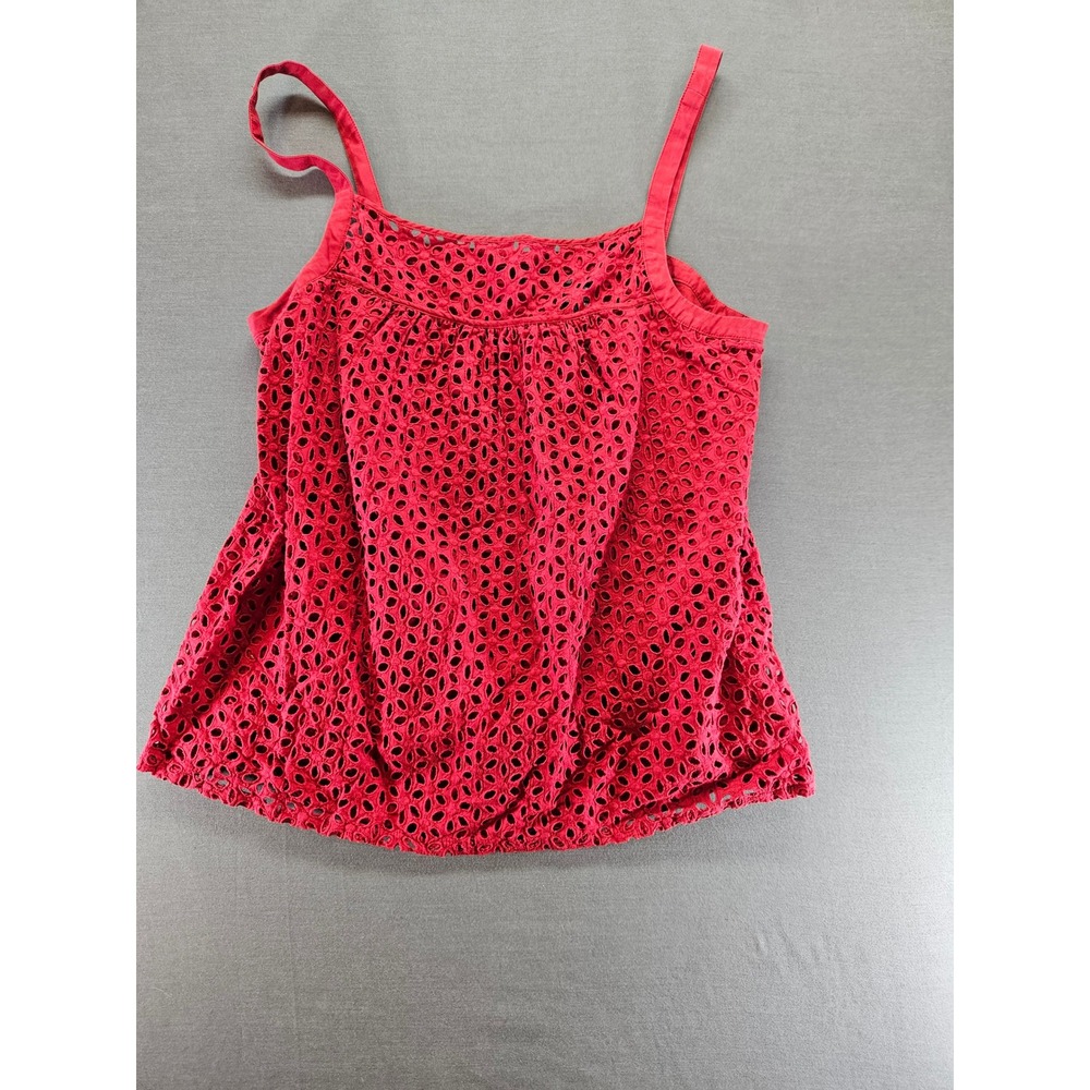New York & Company Red Eyelet Cotton Camisole Tank Top Large Boho Square Neck